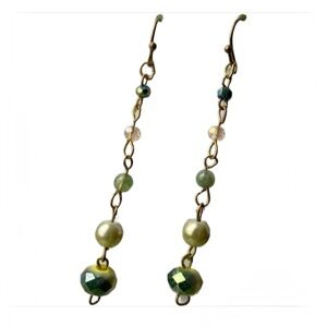 Handmade Crystal and Stone Tiered Green Earrings with Aventurine